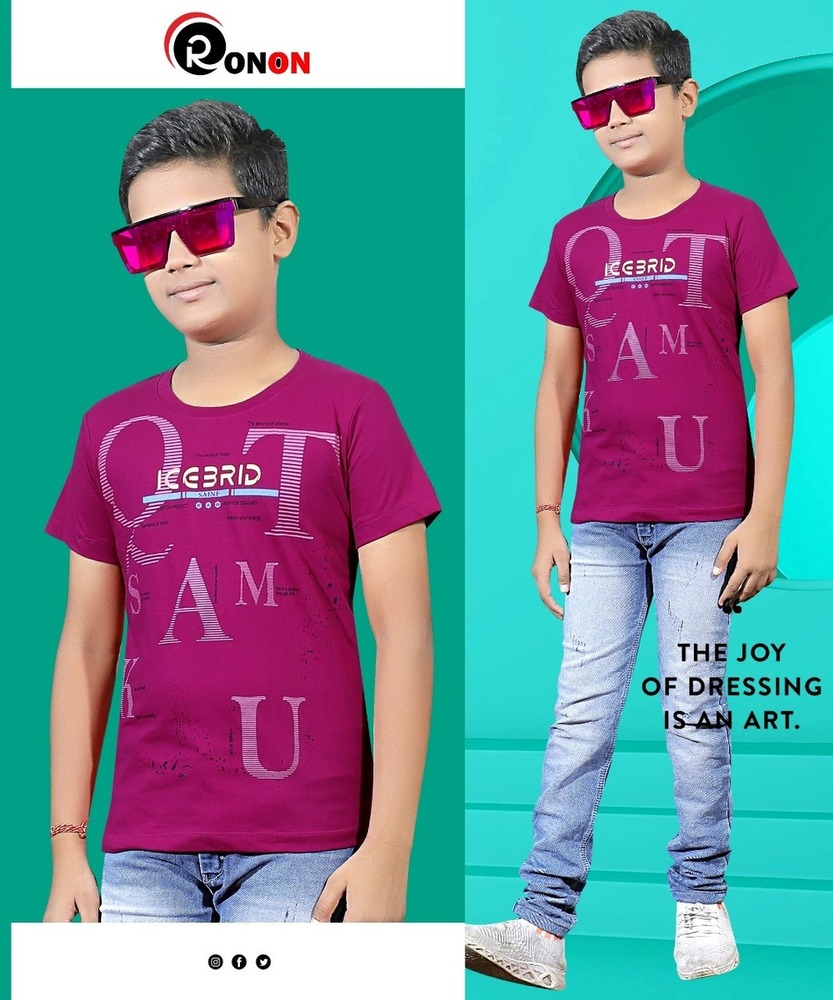 Purple Ron On Boys Half Sleeve Graphic Printed T-Shirt