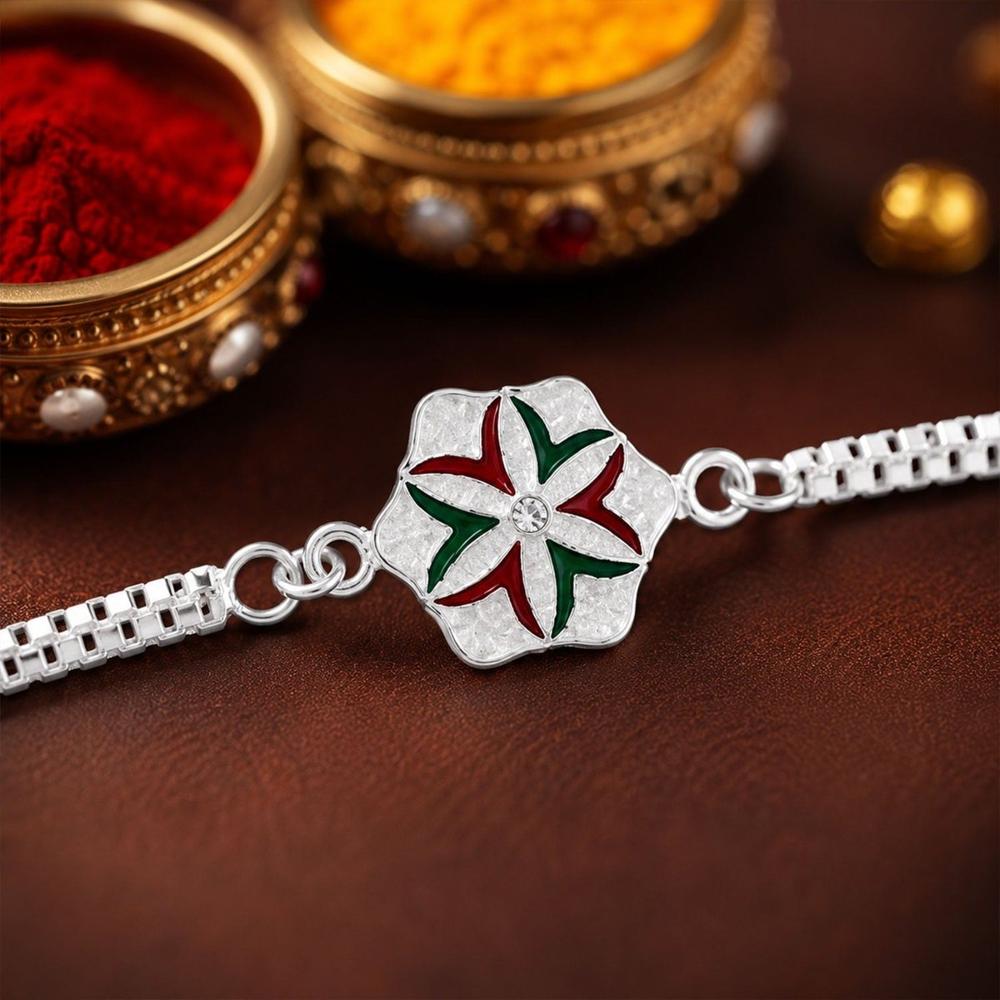 Silver Chain Rakhi - Elegant Flower Design for Brother