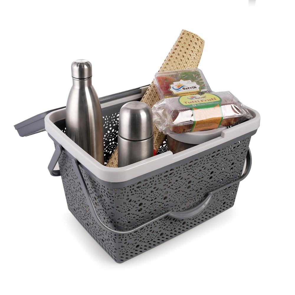 Flower Picnic Basket & Plastic Multipurpose Basket - Color: Multicolor