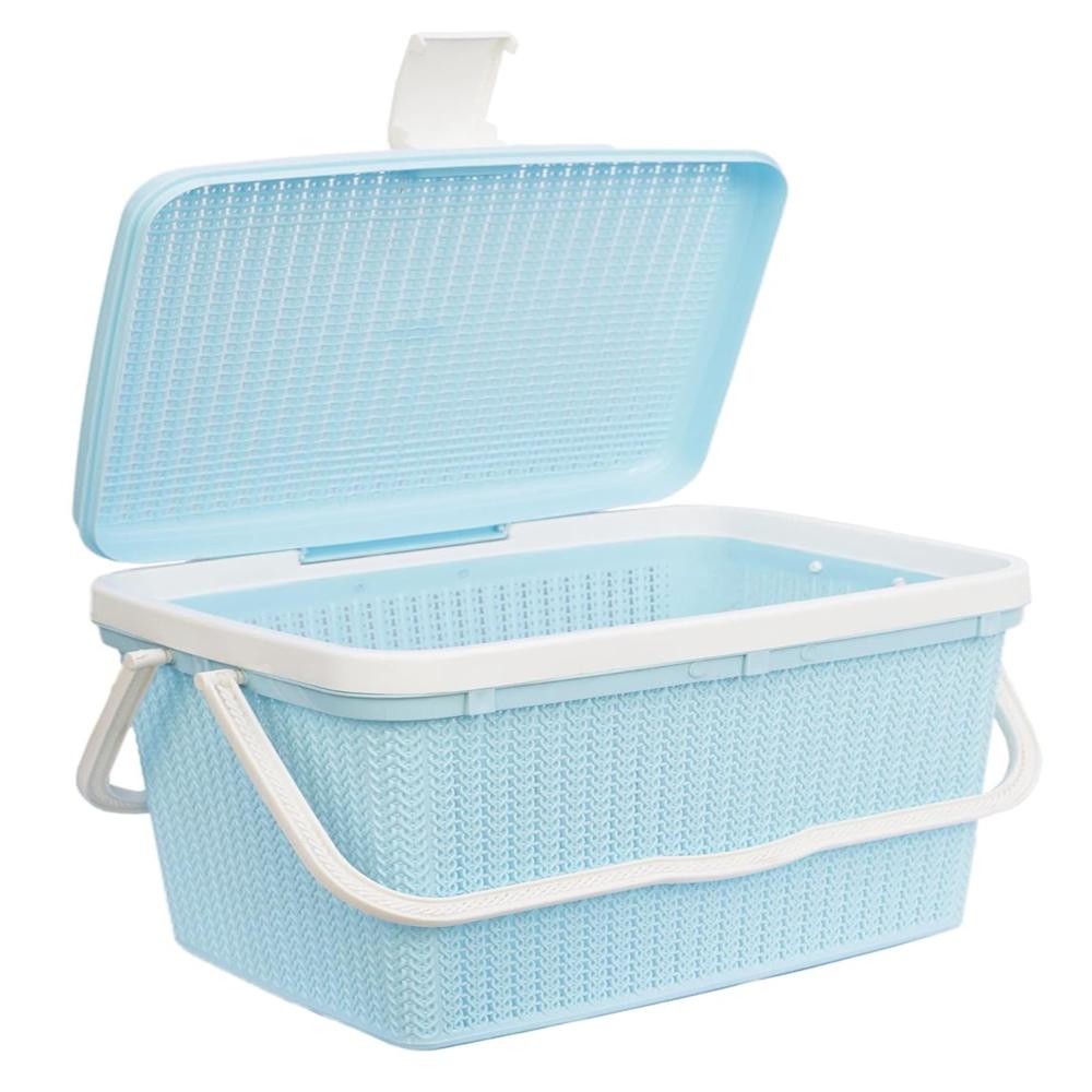 Nayasa Rope Picnic Basket | Ideal for Carrying Food, Ideal fro Carryig Pet | Strong Sturdy and Long Lasting| Toy & Baby Cloth Storage| Shopping Basket (Blue)