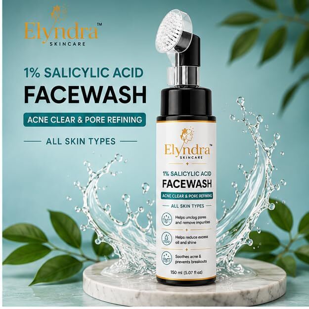 Elyndra 1% Salicylic Acid Face Wash with Built-In Soft Brush