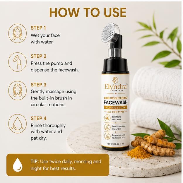 Elyndra Skin Brightening Face Wash with Built-In Soft Brush