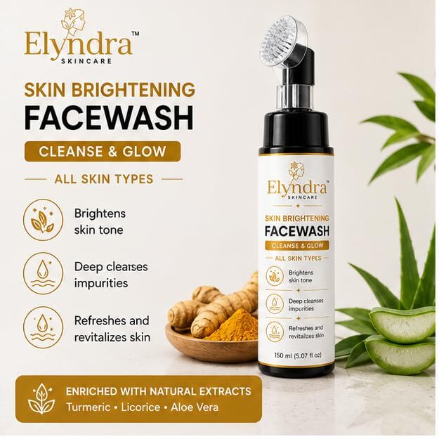 Elyndra Skin Brightening Face Wash with Built-In Soft Brush