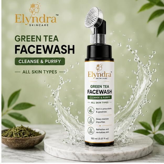 Elyndra Green Tea Face Wash with Built-In Soft Brush