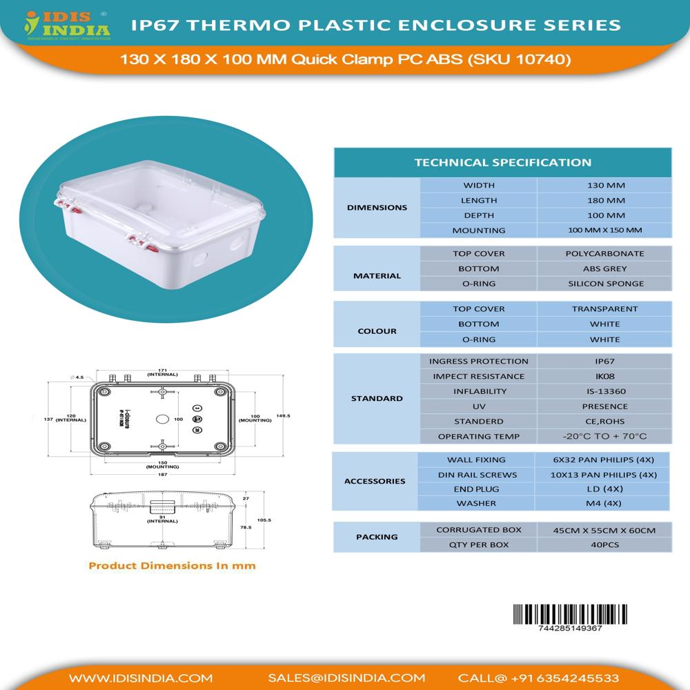 PC ABS 130 X 180 X 100 mm Quick Clamp 2 Holes