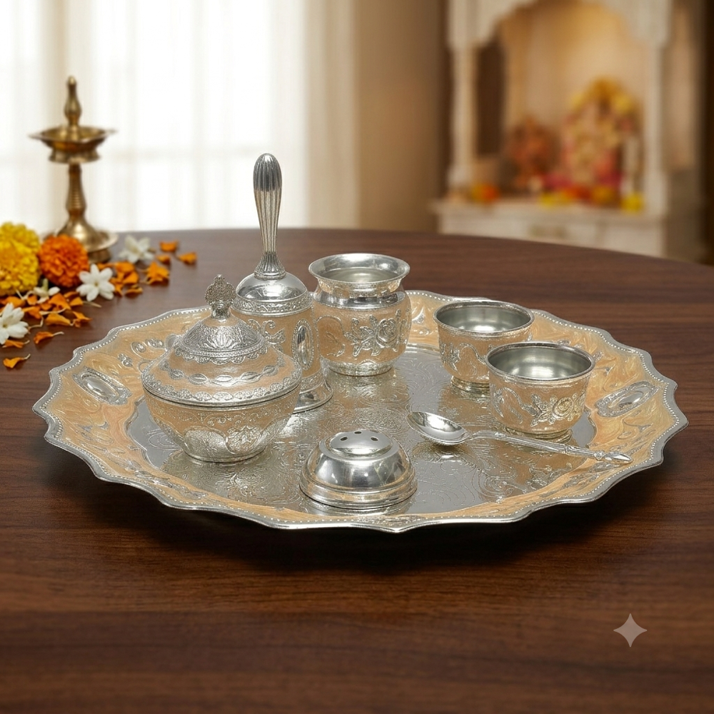 24 pcs ctn German Silver Pooja Thali