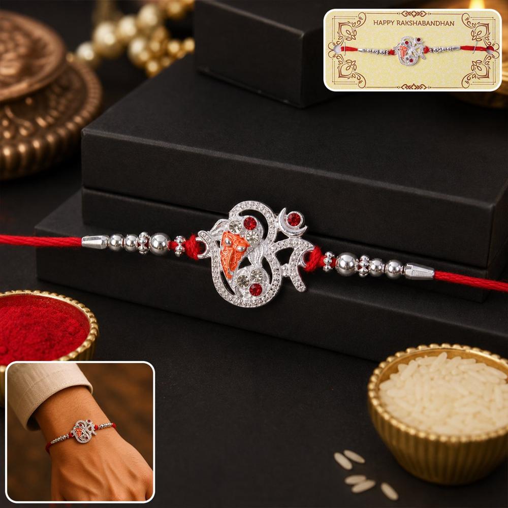 Silver Ganesh Rakhi Thread Bracelet - Protection & Blessings For Brother - Application: Multipurpose Use