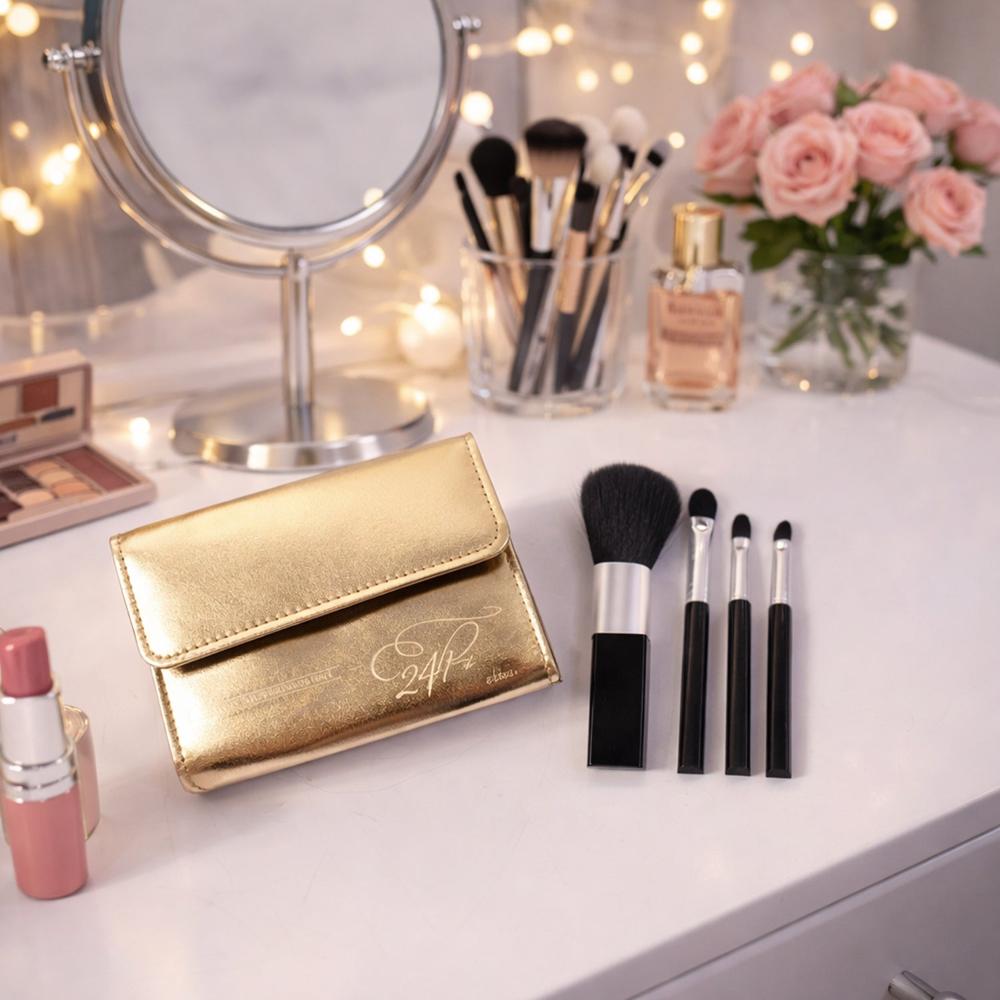 4 In 1 Professional Makeup Brush Set With Premium Storage Pouch (1 Pc) - Age Group: As Per Product Requirement