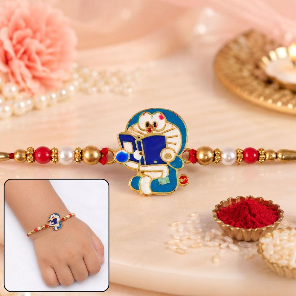 Doraemon Kids Rakhi - Playful Blue Charm & Beads for Raksha Bandhan