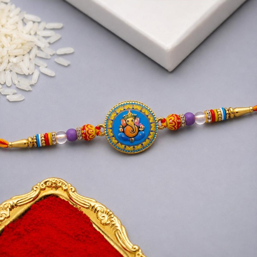 Shop Lord Ganesha Round Coin Designer Rakhi For Raksha Bandhan - Application: Multipurpose Use