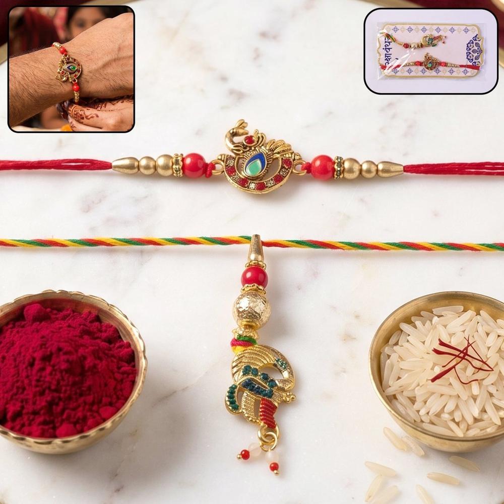 Peacock Latkan Bhabhi Rakhi - Elegant Pearl Bead Design for Raksha Bandhan