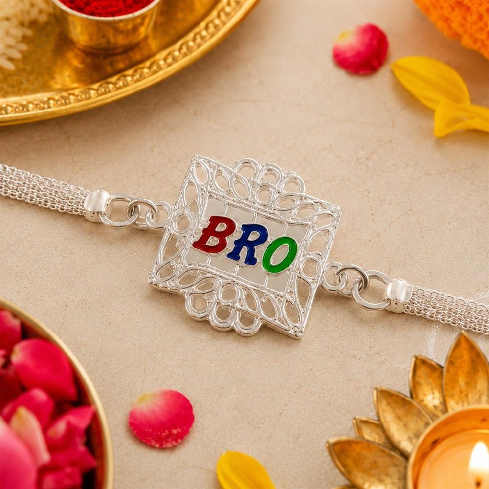 Silver Rakhi for Brother - Elegant Designer Square Frame