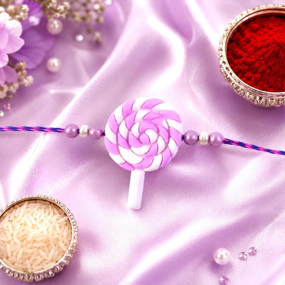 Kids Rakhi For Brother - Swirl Lollipop Pearl Beaded Design - Application: Multipurpose Use