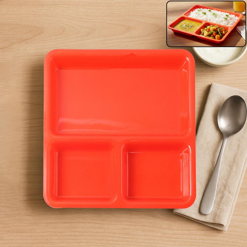Plastic 3-Compartment Rectangular Meal Serving Tray / Plates (1 Pc) - Application: As Per Product Requirement