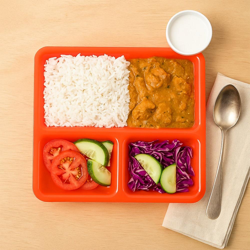 Plastic 3-compartment Rectangular Meal Serving Tray / Plates (1 Pc) - Application: As Per Product Requirement