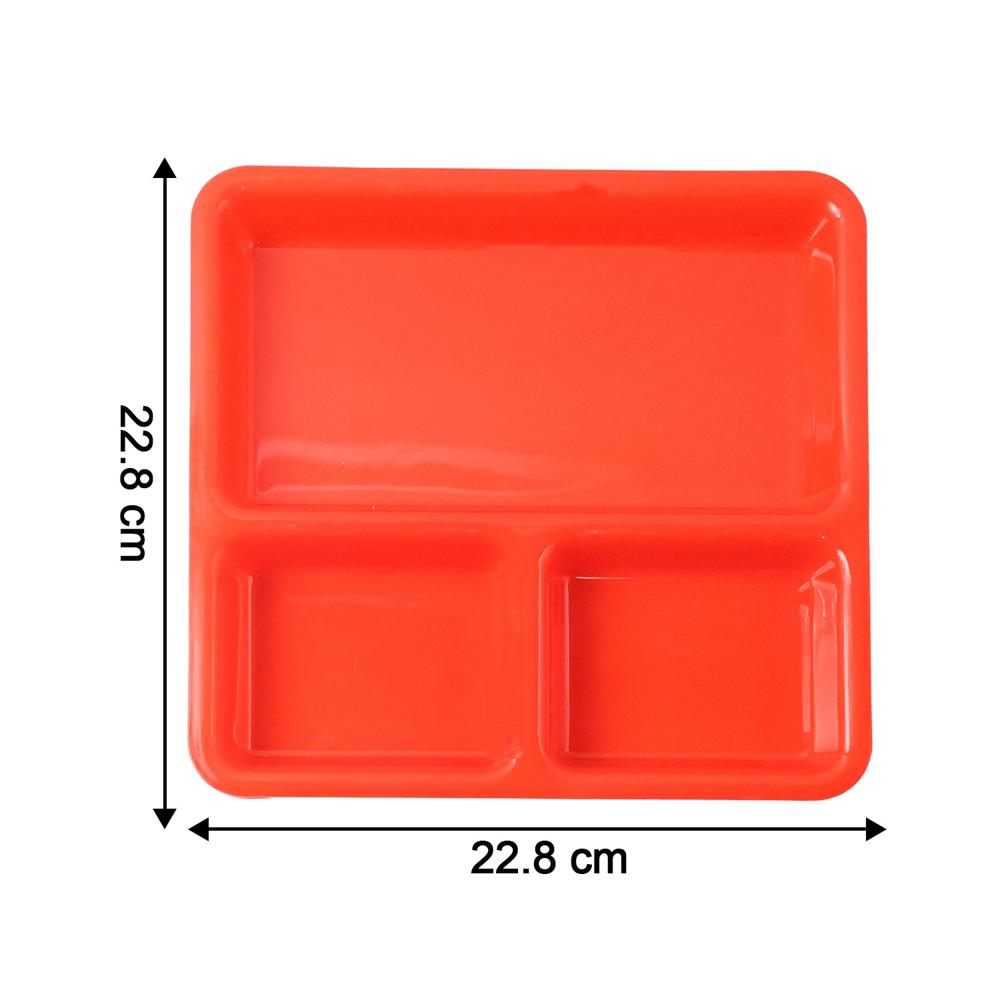 Plastic 3-compartment Rectangular Meal Serving Tray / Plates (1 Pc) - Application: As Per Product Requirement