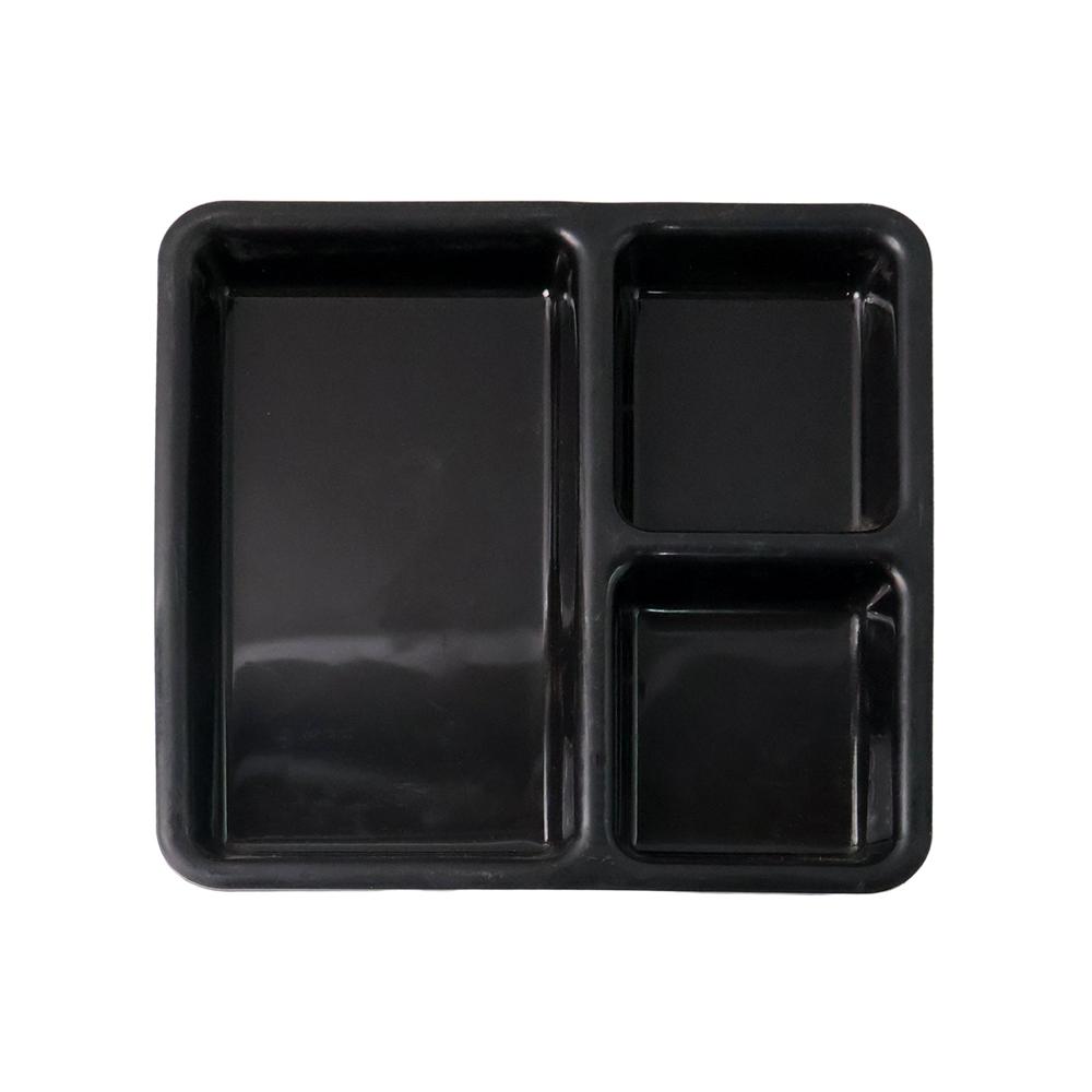 Plastic 3-Compartment Meal Serving Tray Rectangular Dining Plate (1 Pc / Black)