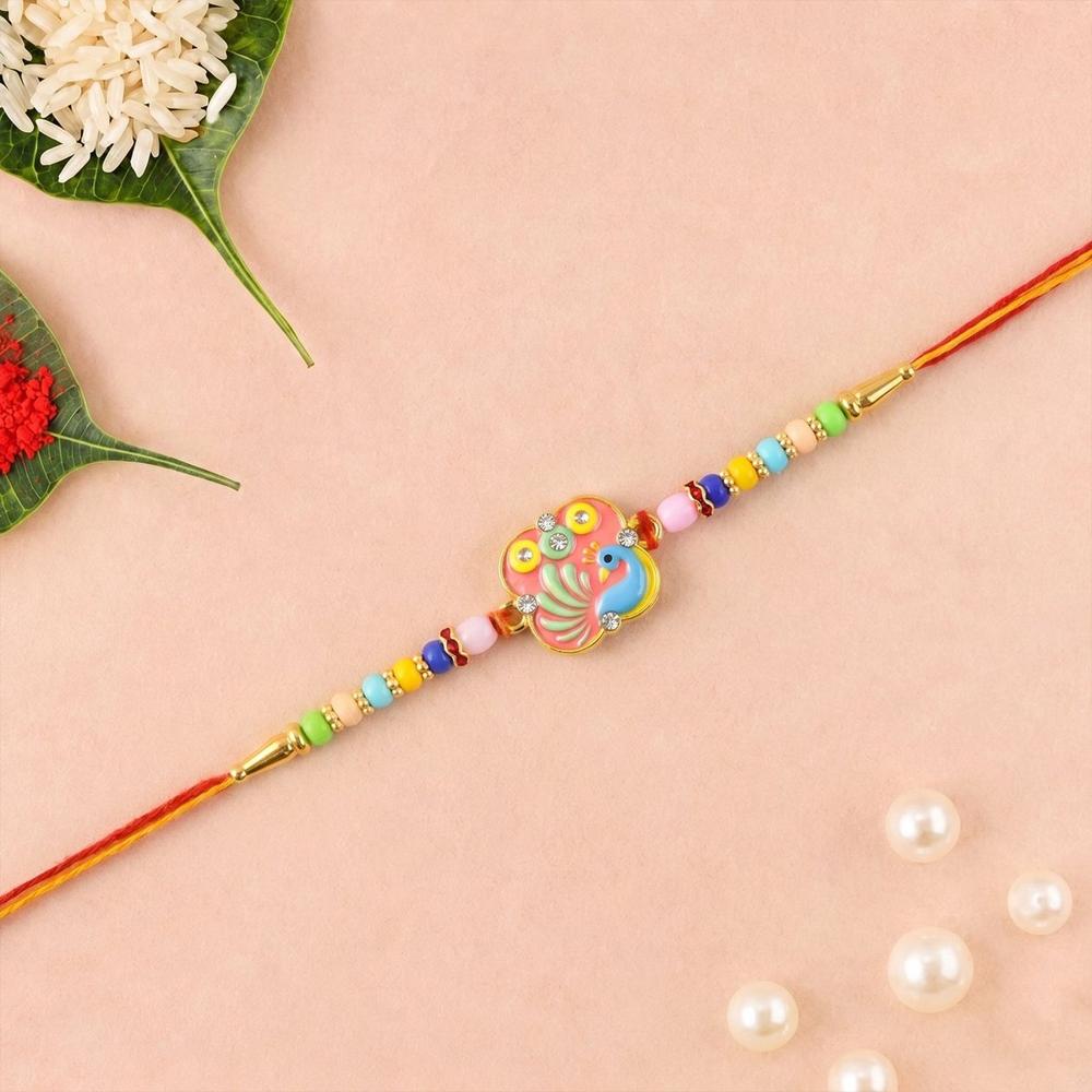 Rakhi - Colorful Peacock Design with Decorative Beads for Raksha Bandhan