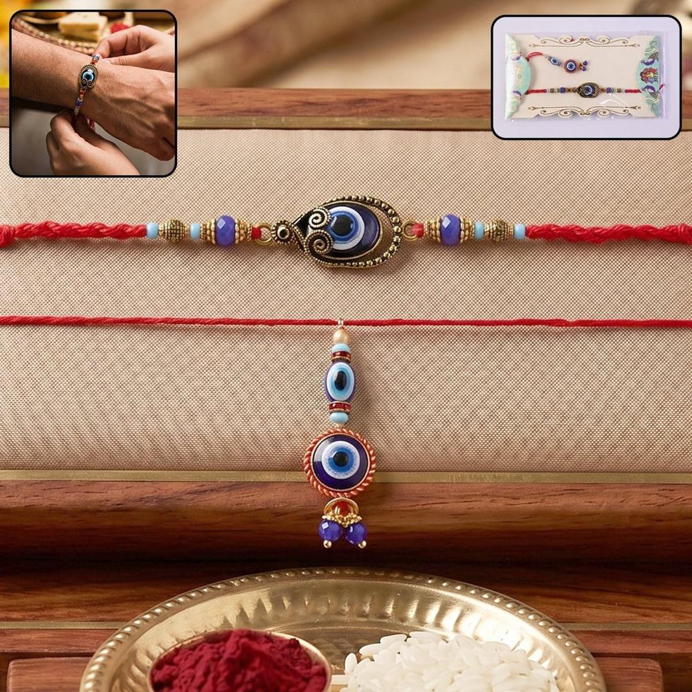 Evil Eye Bhabhi Rakhi - Protective & Stylish Blue Bead Latkan