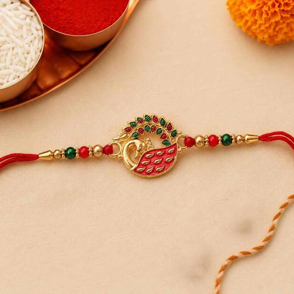 Rakhi - Elegant Peacock Design With Stone & Beads For Rakshabandhan - Application: Multipurpose Use