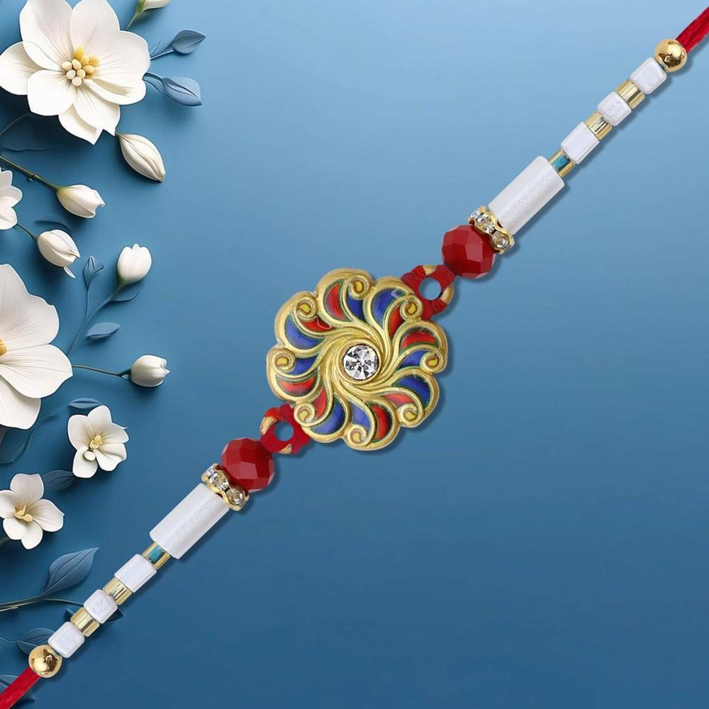Blue Red Swirl Rakhi - Handcrafted Comfort for Brother