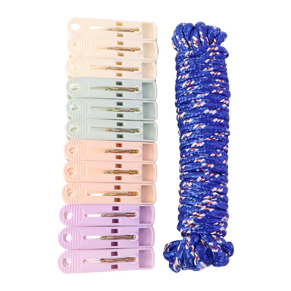 Clothesline Rope 12 Clips 5 Meter Approx Heavy Duty Laundry Drying Rope with Clip