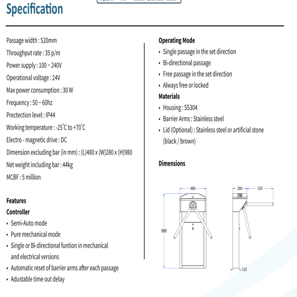 ET-1000 Heavy Duty Tripod Turnstile