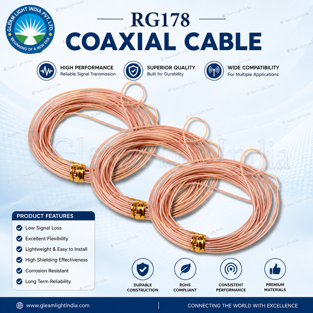 Rg178 Coaxial Cable - Copper, 200 Meter, Golden/silver Color, Solid Round Conductor, Brown Jacket | Warranty Included, Industrial Application