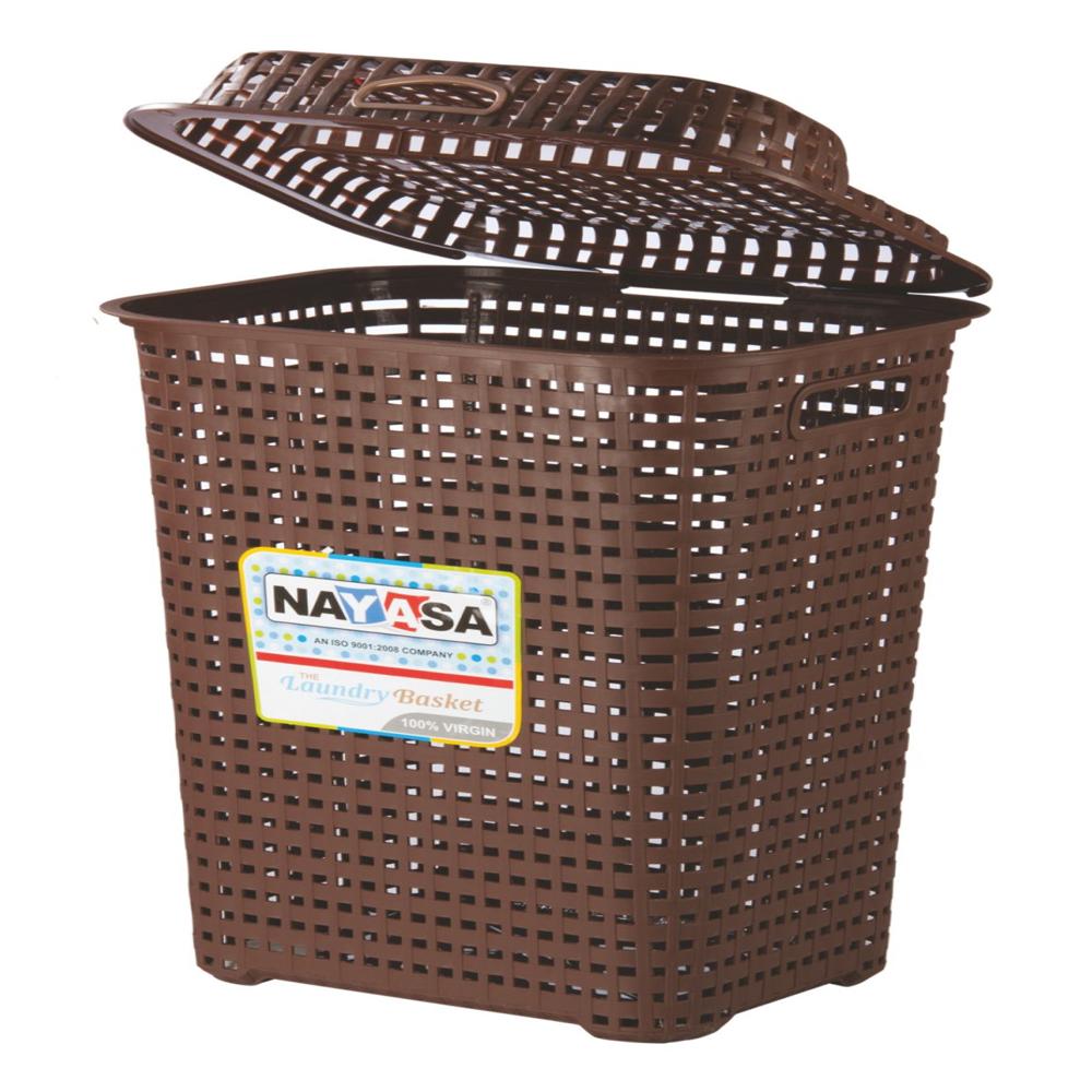 Plastic Laundry Basket With Lid - 51 Ltrs - Color: Multicolor