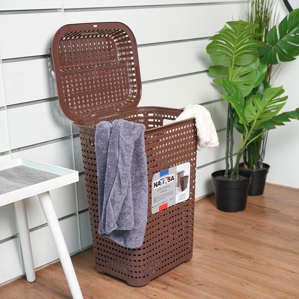 Plastic Laundry Basket with Lid - 51 Ltrs