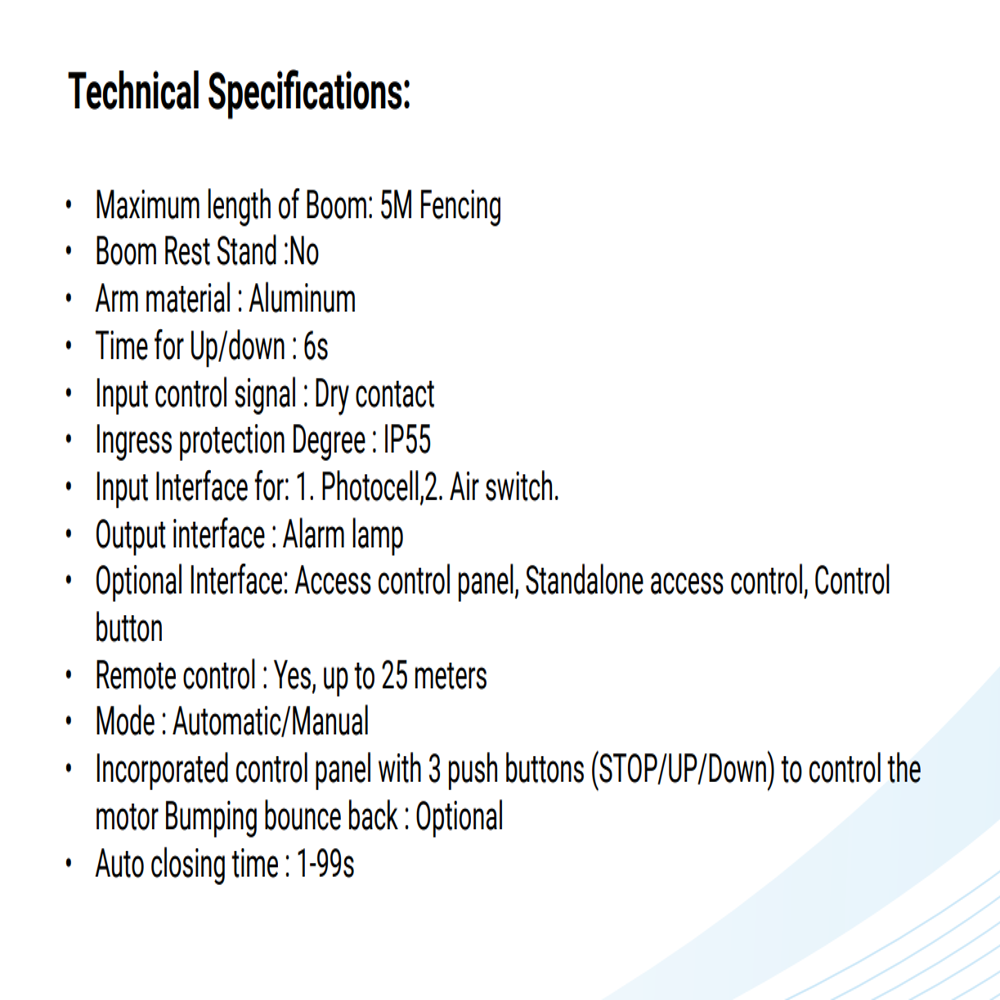 BG100 TII - Fencing Arm Boom Barrier