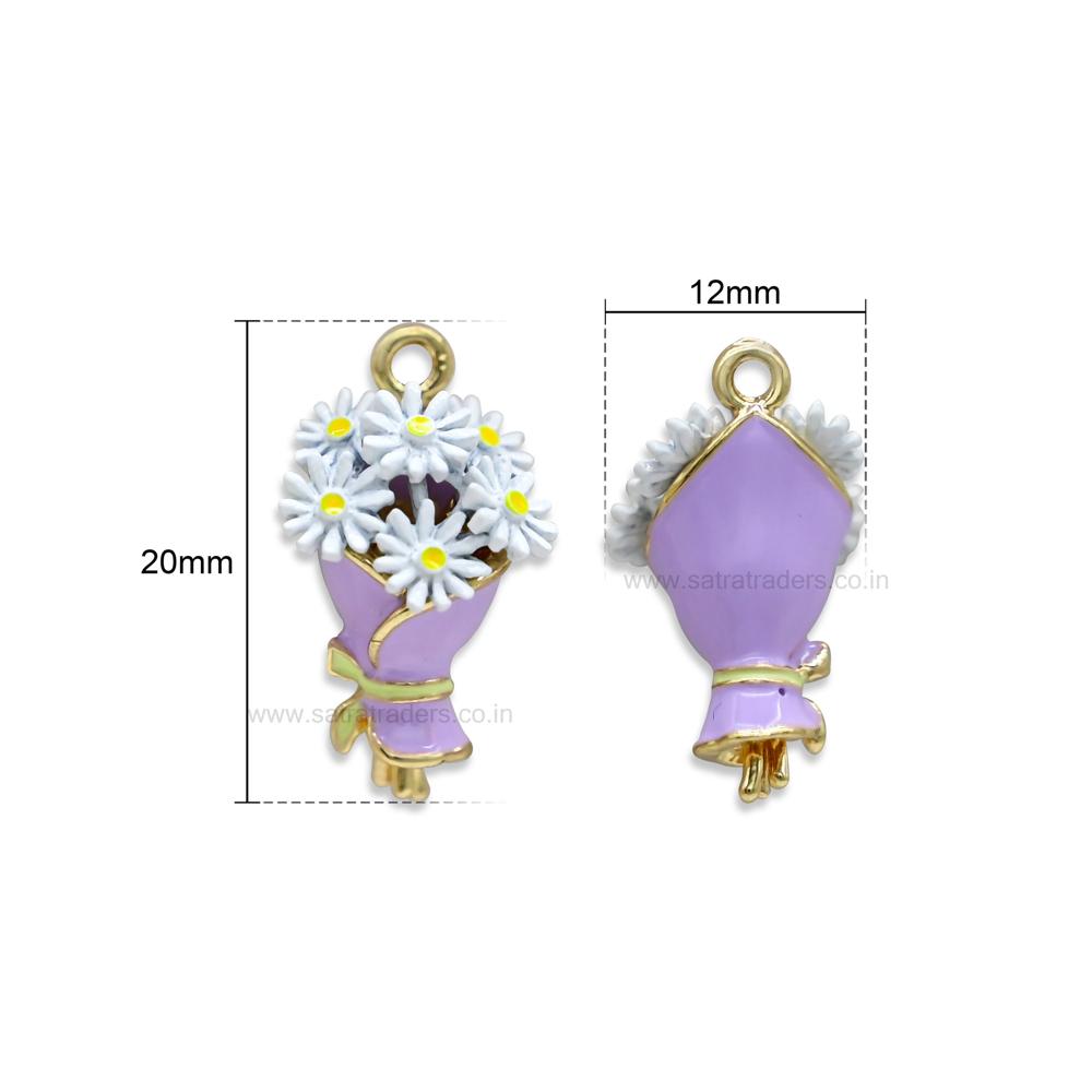 Daisy Flower Bouquet Charm Pendant | Size : 20mm | Qty : 1pc | Che183 - Color: Purple