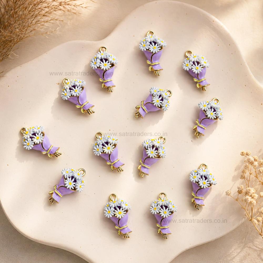 Daisy Flower Bouquet Charm Pendant | Size : 20mm | Qty : 1pc | CHE183