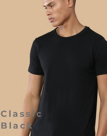 1A Black 190 gsm PolyCotton Round Neck Unisex T-Shirt