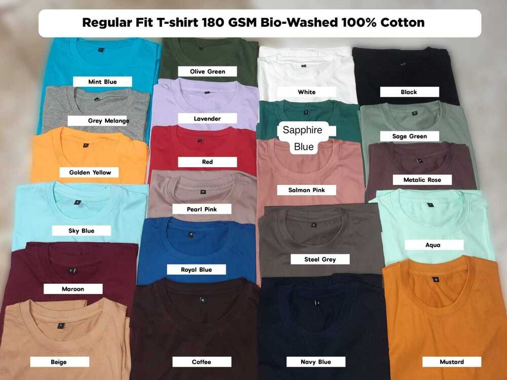 1B Multi 180 gsm Pure Cotton Round Neck Biowash Unisex