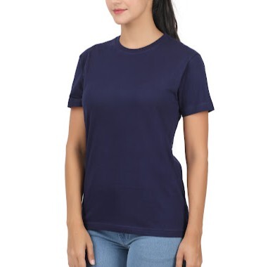 1C Navy Blue 180 gsm Pure Cotton Round Neck Biowash Female T-Shirt