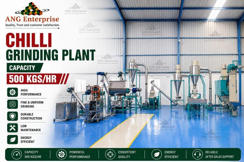Chilli Grinding Plant - Stainless Steel, Adjustable 60 Mesh, 500 Kgs/Hr | Automatic PLC Control, Cyclone Dust Collector, Modular Skid-Mounted