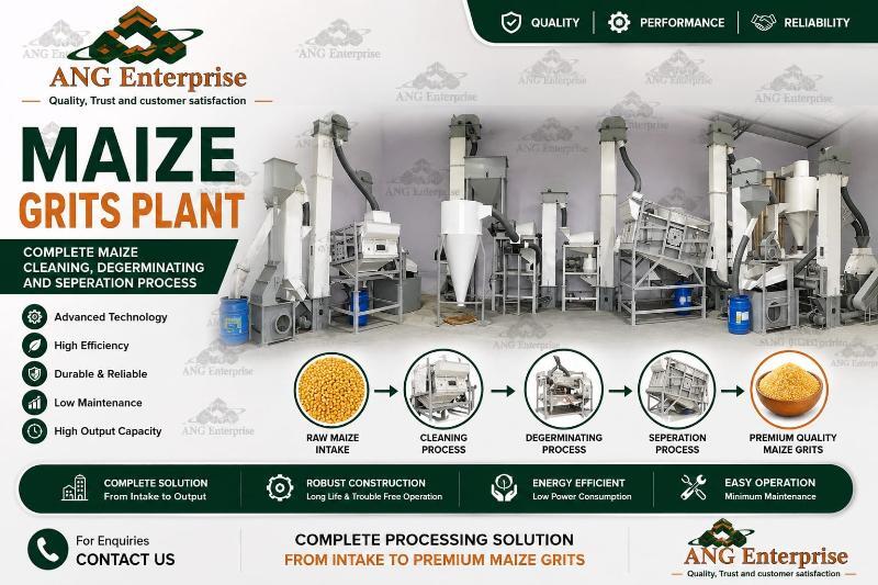 Maize Grits Plant - Stainless Steel, PLC Controlled, Fully Automatic | Multi-Stage Cleaning, Degermination, High Output Yield