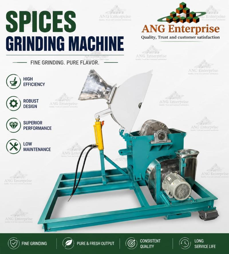 Spice Grinding Machine - Stainless Steel Chamber, 20-100 kg/hr, Green/Blue | Hardened Steel Blades, Semi-Automatic, Low Maintenance