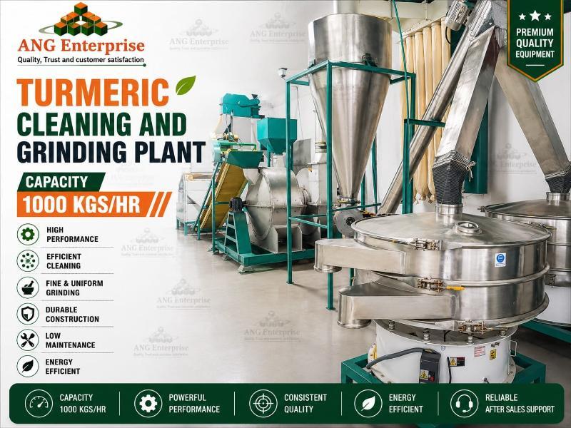 Turmeric Cleaning And Grinding Plant - Stainless Steel & Mild Steel, Semi-Mobile Modular Design | Automatic Feeding, Dust Separation, Overload Protection, Fine Powder Output