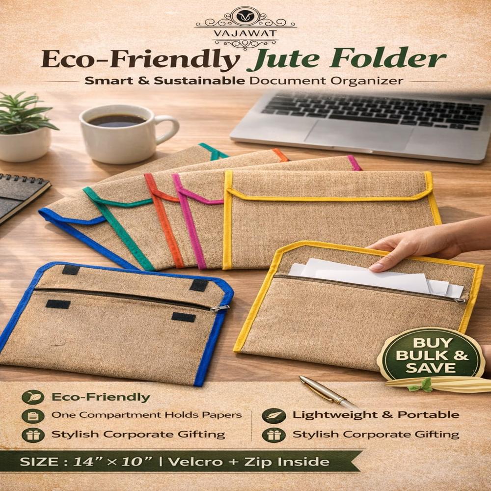 Jute Folder - 14 x10 velcro with zip and one compartment