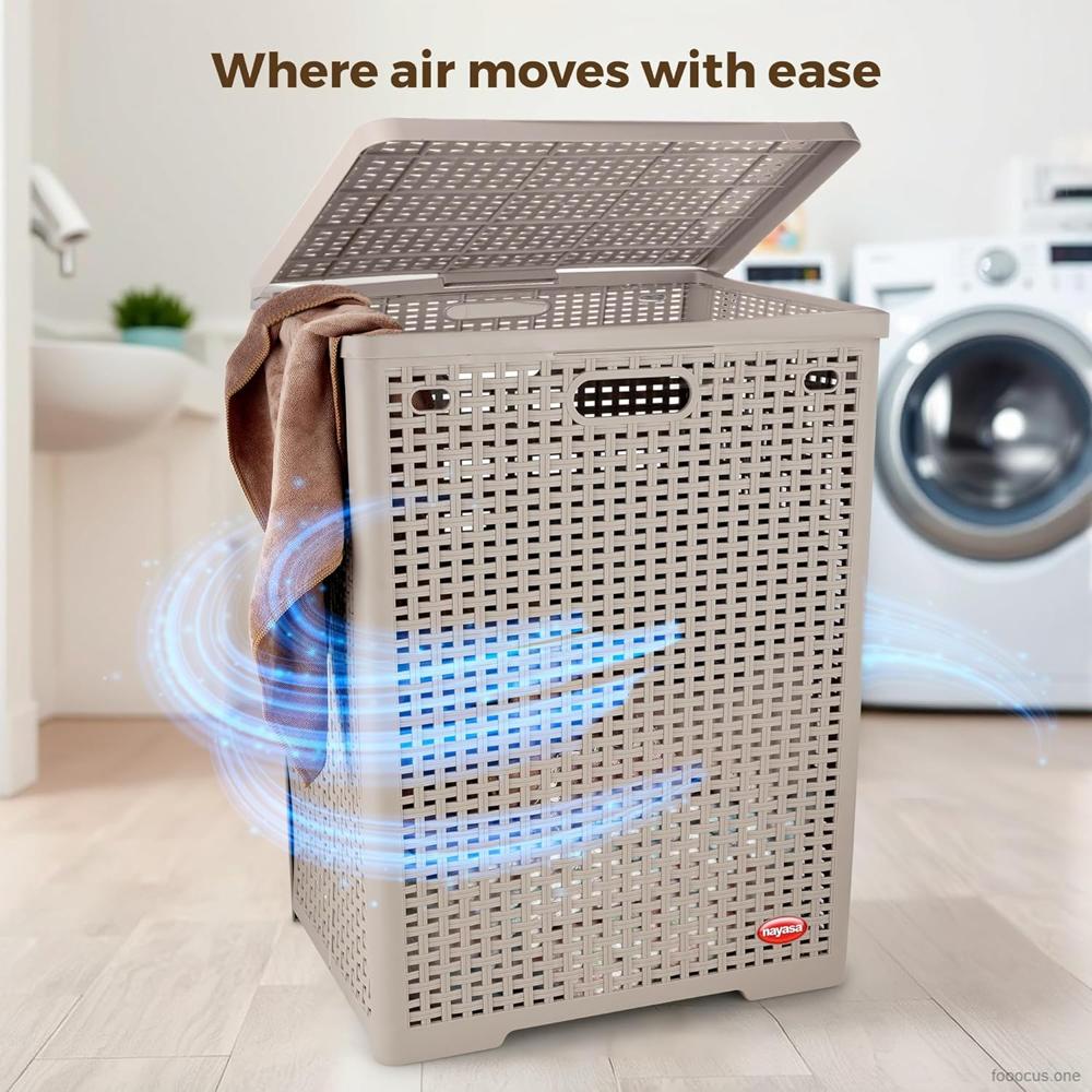 Nayasa Plastic Foldable Laundry Basket 50.5 Liters for Clothes with Lid | Laundry Bag for Clothes | Lightweight Yet Sturdy | Clothes Basket | Multipurpose Basket for Storage | (Sweety) Cream