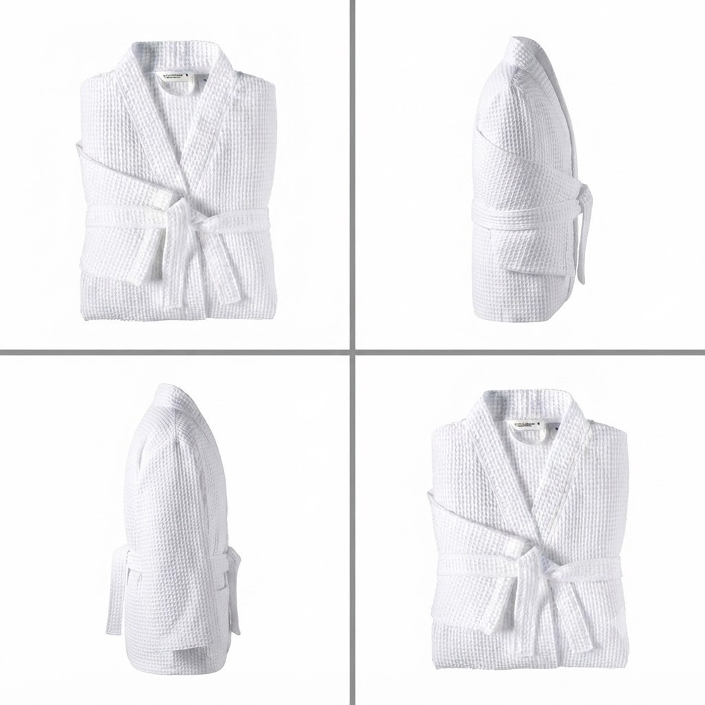 White Waffle Bathrobe - Belt Size: Yes