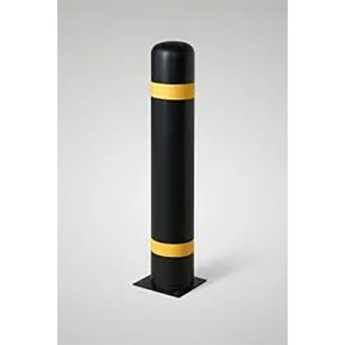 Road Bollard - Color: Black Powder Coated With Yellow Reflection Tape