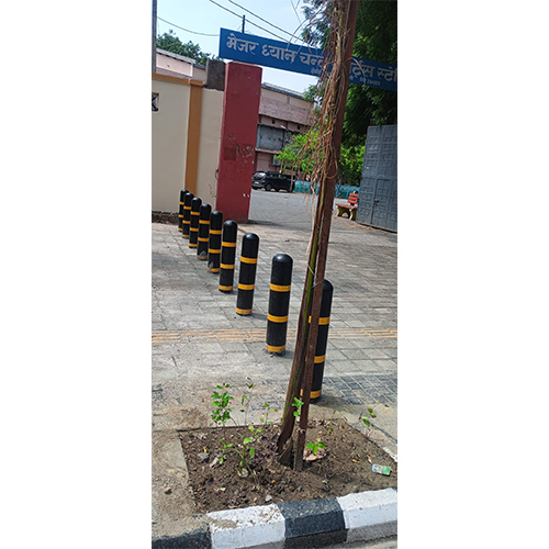 Road Bollard - Color: Black Powder Coated With Yellow Reflection Tape