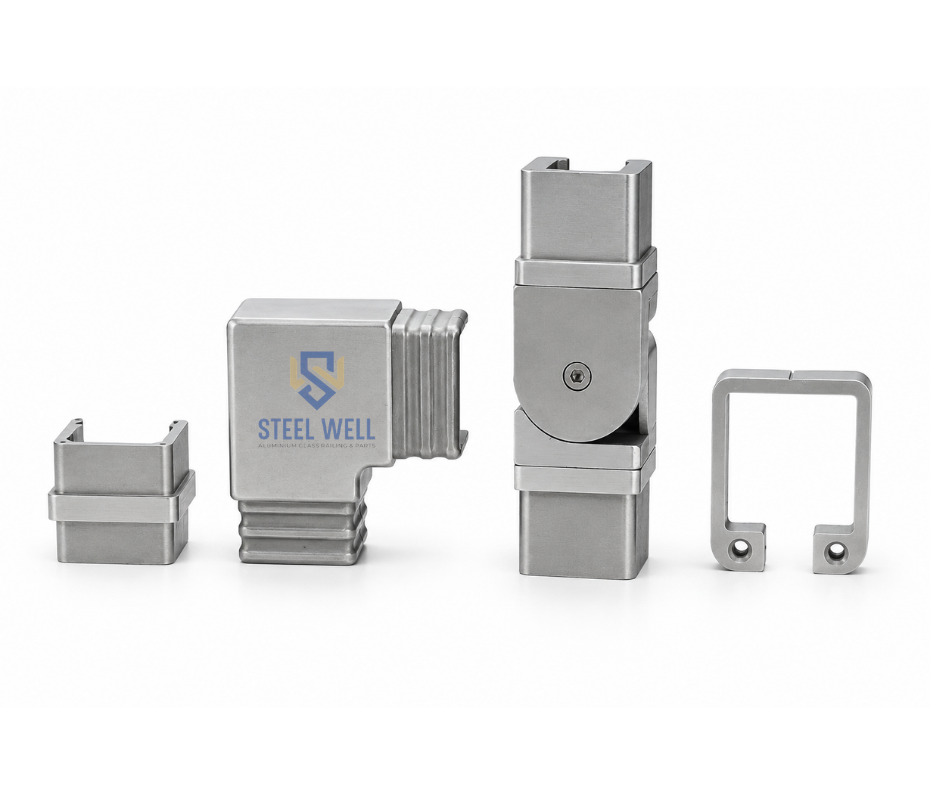 aluminium railing 40x40 pipe fittings/aluminium railing square pipe fittings/aluminium railing parts supplier India/aluminium railing manufacturer Gujarat