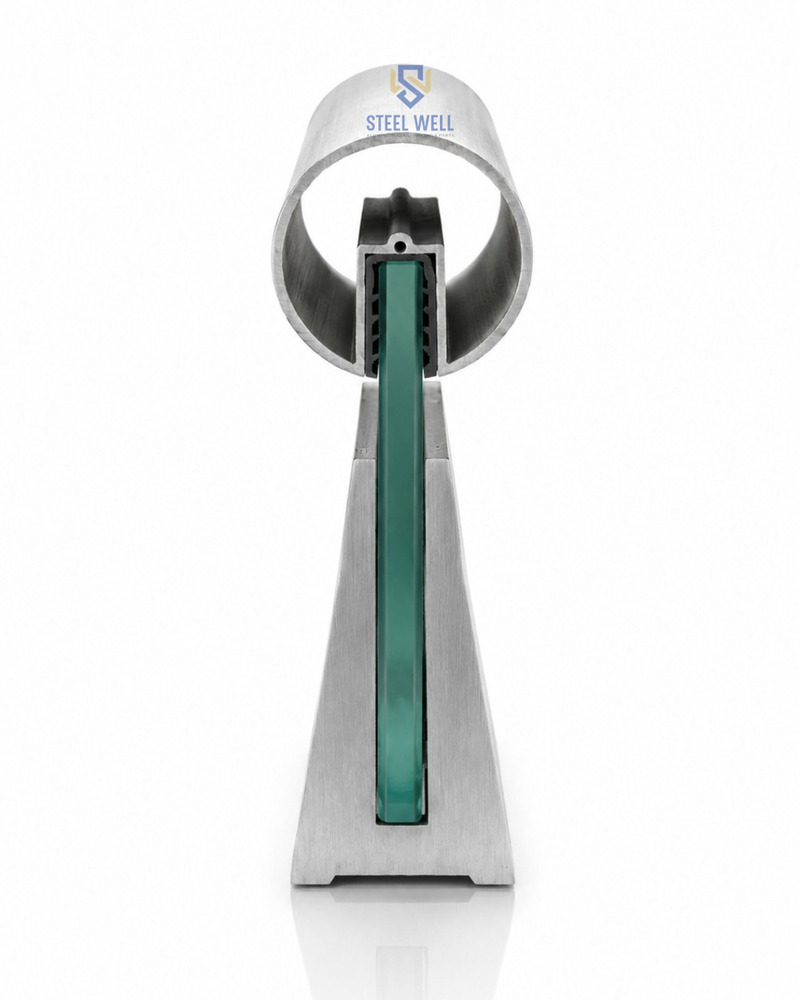 60mm Round Pipe & V Bracket - Stainless Steel Ss304/316, 60mm Diameter, Satin/mirror/brushed Finish, Dual-hole Anchoring, Glass Support 8-12mm, Load 80kg/m