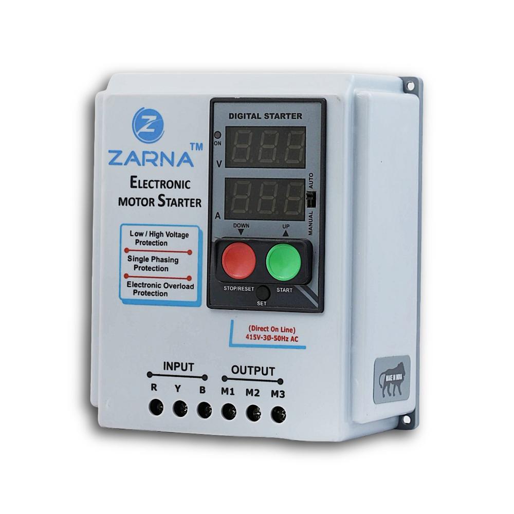 Three-phase Digital Electronic Starter - 415 Volt, 50 Hz, Ivory White | Inbuilt Digital Volt & Amp Meter, Overload Protection, Water Level Controller Adaptor Facility