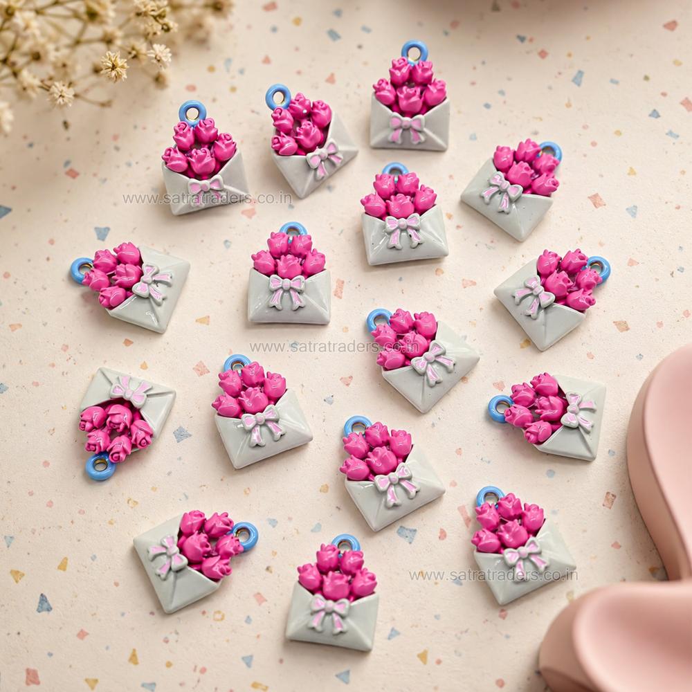 Rose Flower Envelope Charm Pendant | Size : 16mm | Qty : 1pc | CHE184