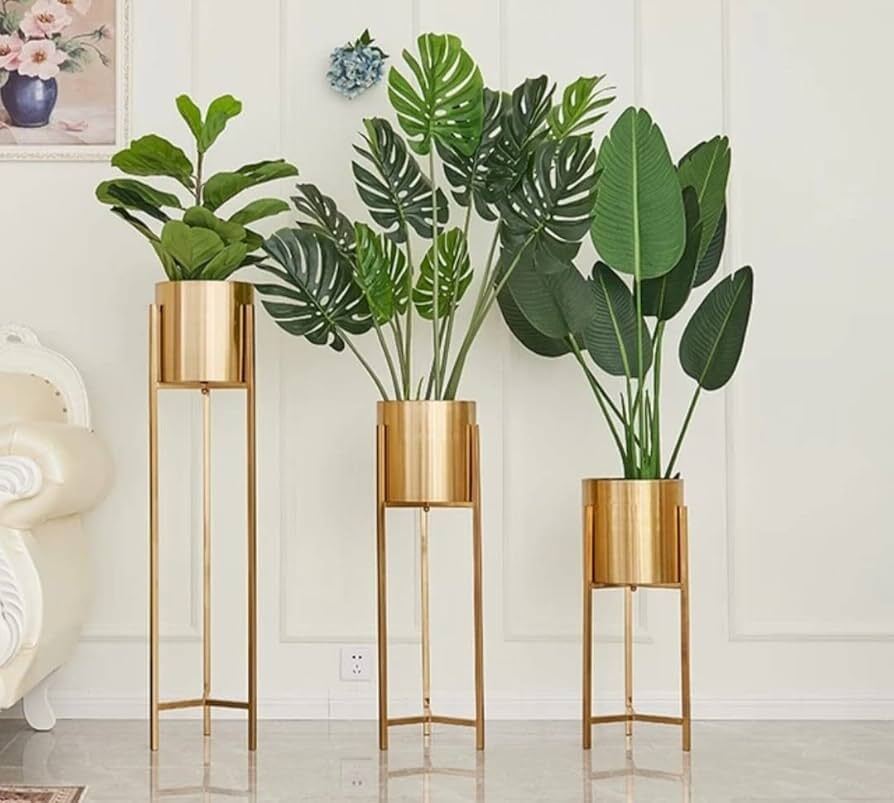 Iron Metal Planter - Metal, Small to Large Sizes, Gold, Powder Coated Finish | Detachable Stand, Lightweight, Corrosion Resistant